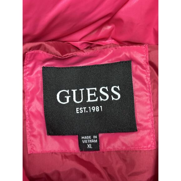 Guess Puffer Jacket Womens XL Magenta Pink Hooded Quilted Zip Pockets 119RN716 - Picture 8 of 12